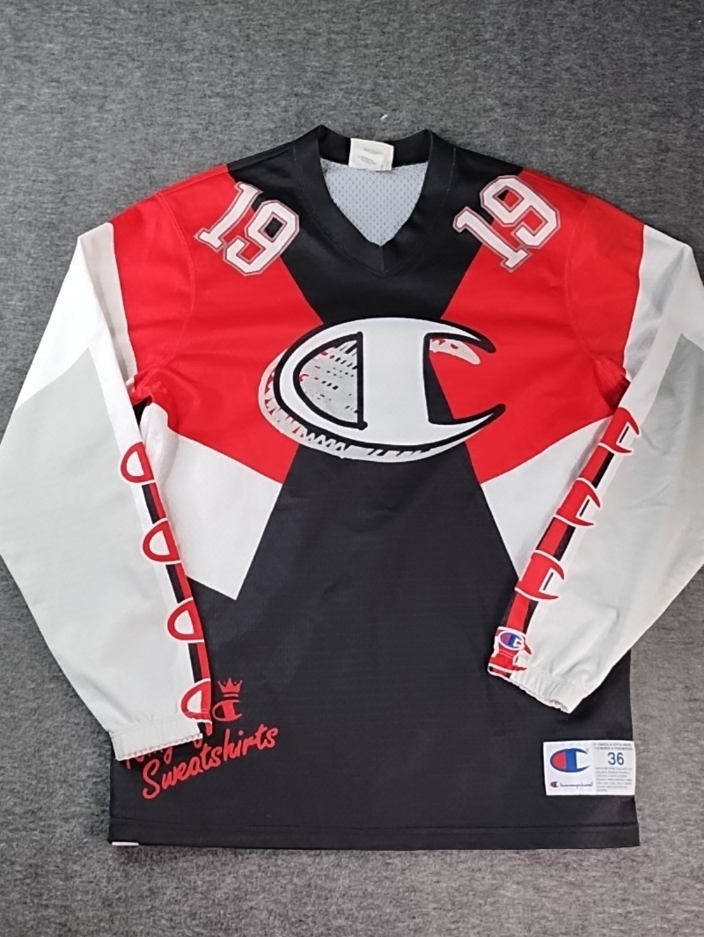 Champion Red, Black & White Hockey-Style Long Sleeve Jersey